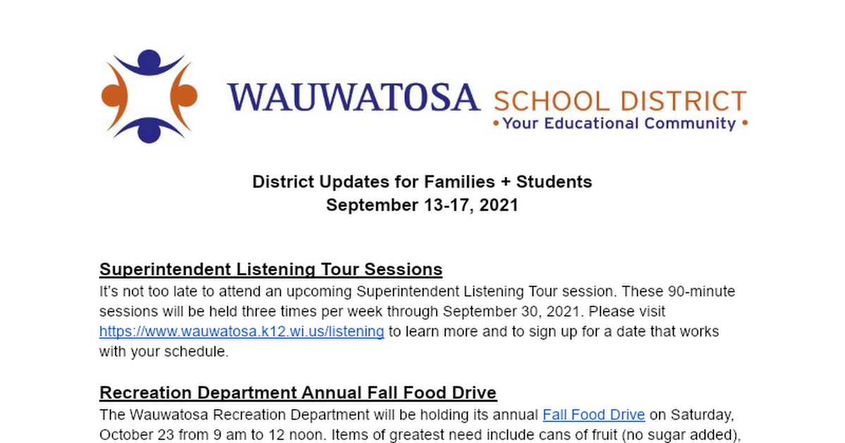 District Updates for Families + Students 091721