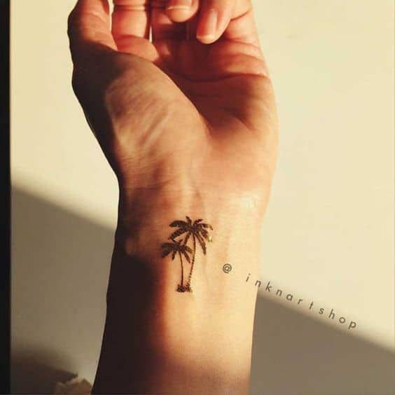 Another version of the palm tree tattoo on  the wrist 