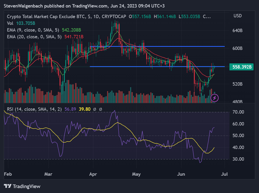 Daily chart for the total altcoin market cap (Source: TradingView)