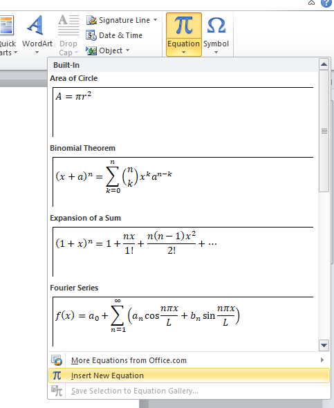 equation tool tab view