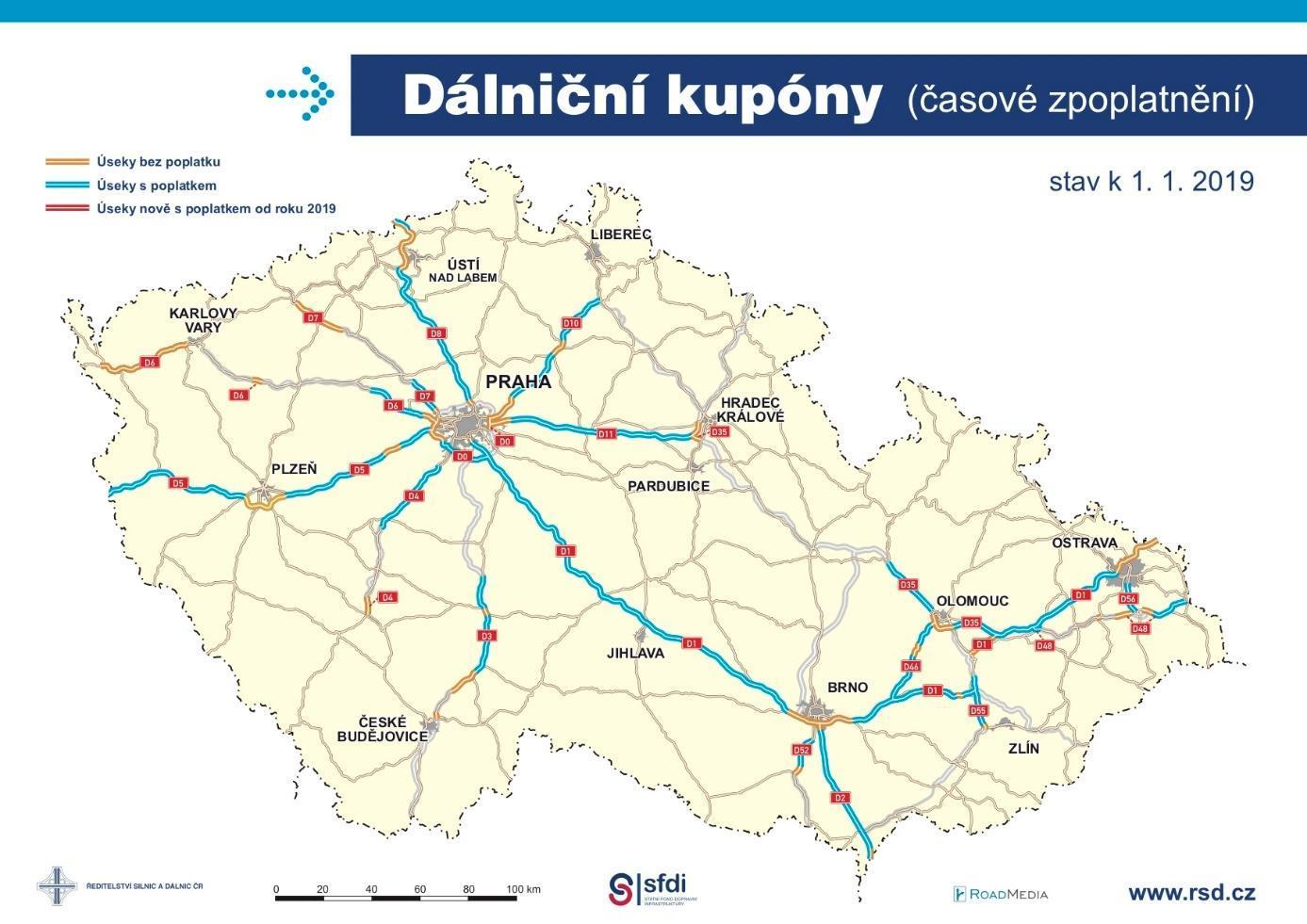 dálniční síť v ČR - placené úseky
