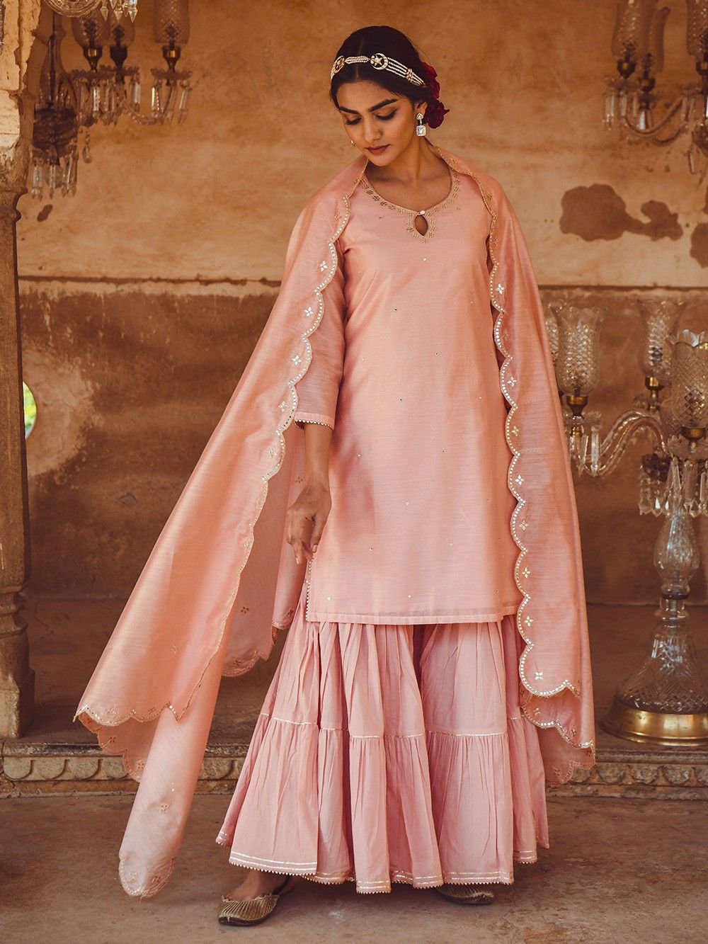 the loom - Peach Gota Chanderi Kurta