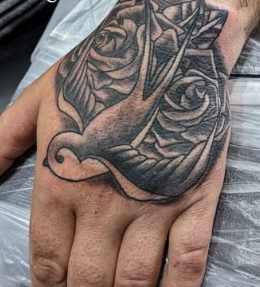 Traditional Swallow And Roses Men Badass Hand Tattoo
