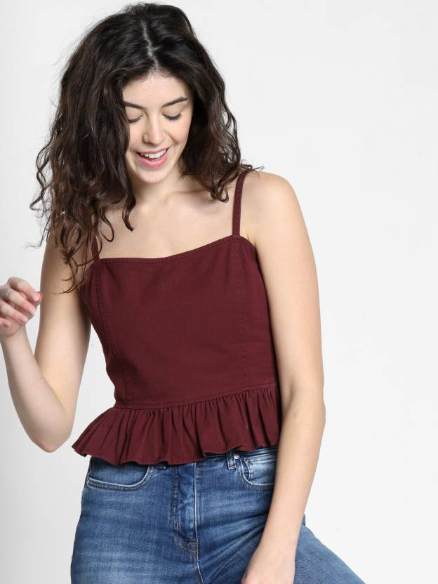 ONLY Casual Short Sleeve Solid Women Maroon Top - Buy ONLY Casual Short  Sleeve Solid Women Maroon Top Online at Best Prices in India | Flipkart.com