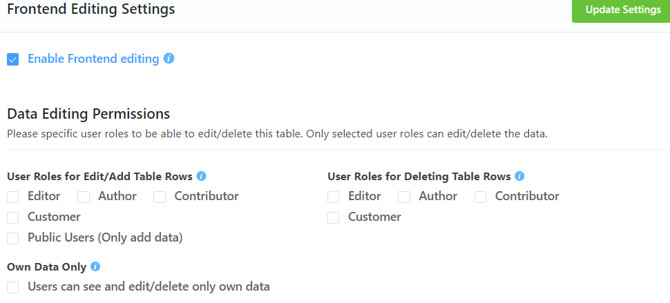 Ninja Tables frontend editing