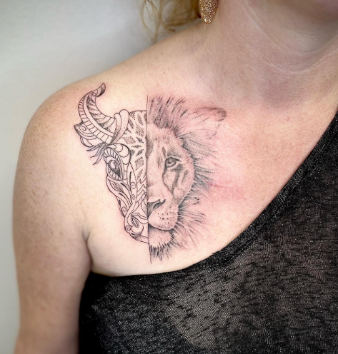 Mixed Lion Classy Shoulder Tattoos Female
