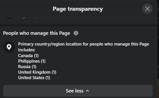 Facebook page transparency