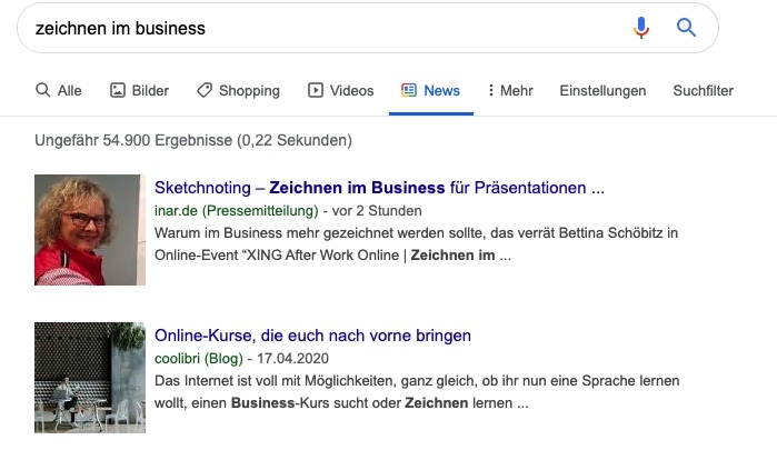 Google Newseintrag zur Pressemitteilung zum Online-Event