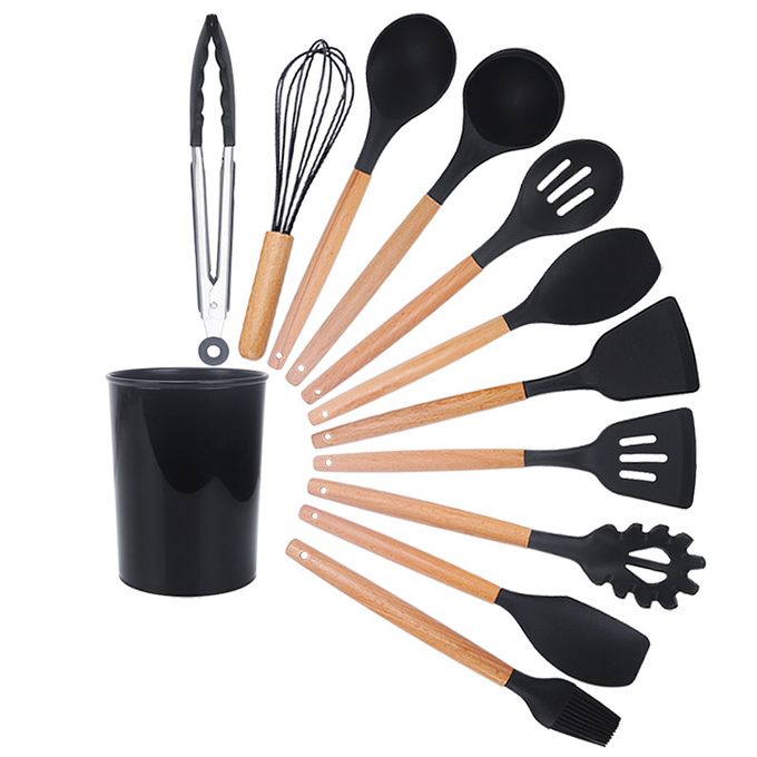 Silicone Cooking Spoons Set With Wooden Handles