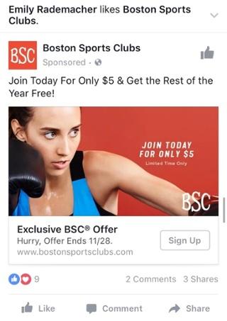 Boston Sports Clubs FB ad Screenshot