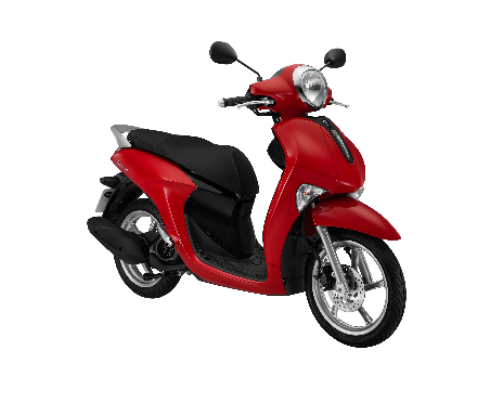 A red motorcycle with a black backgroundDescription automatically generated with medium confidence