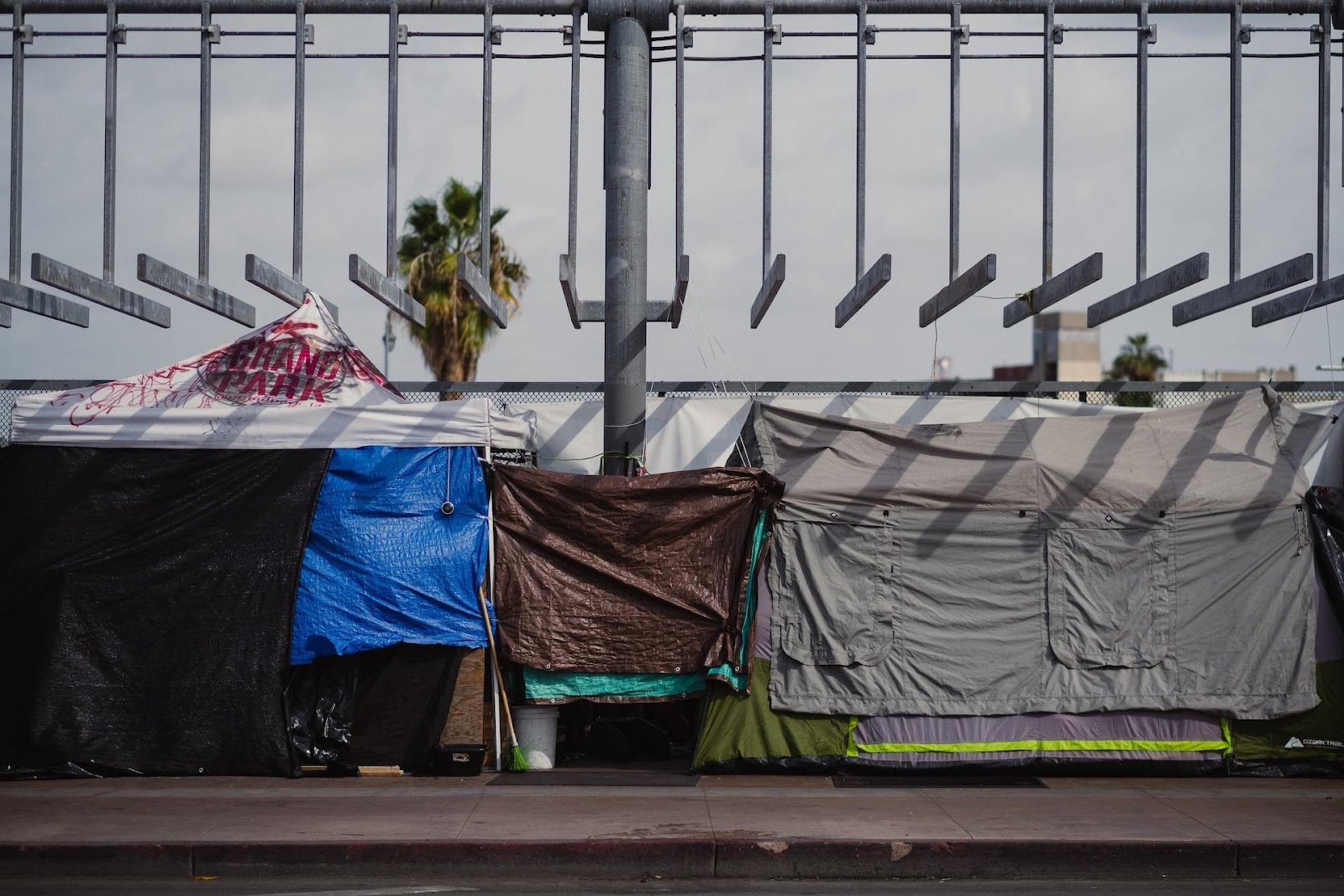 A picture of tents and tarps lining the street of L.A. where many homeless individuals live.