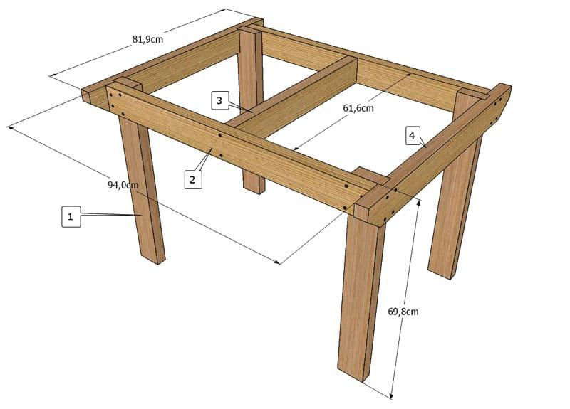 Схема стола из дерева