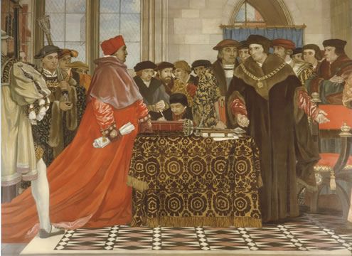 St. Thomas More Defending the Liberty of the House of Commons, painting by Vivian Forbes, 1927, St. Stephen's Hall, English Parliament, London.