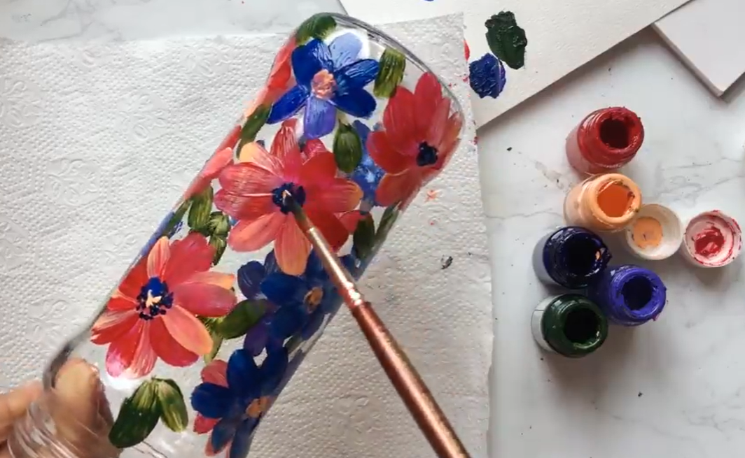 flower painting on bottle