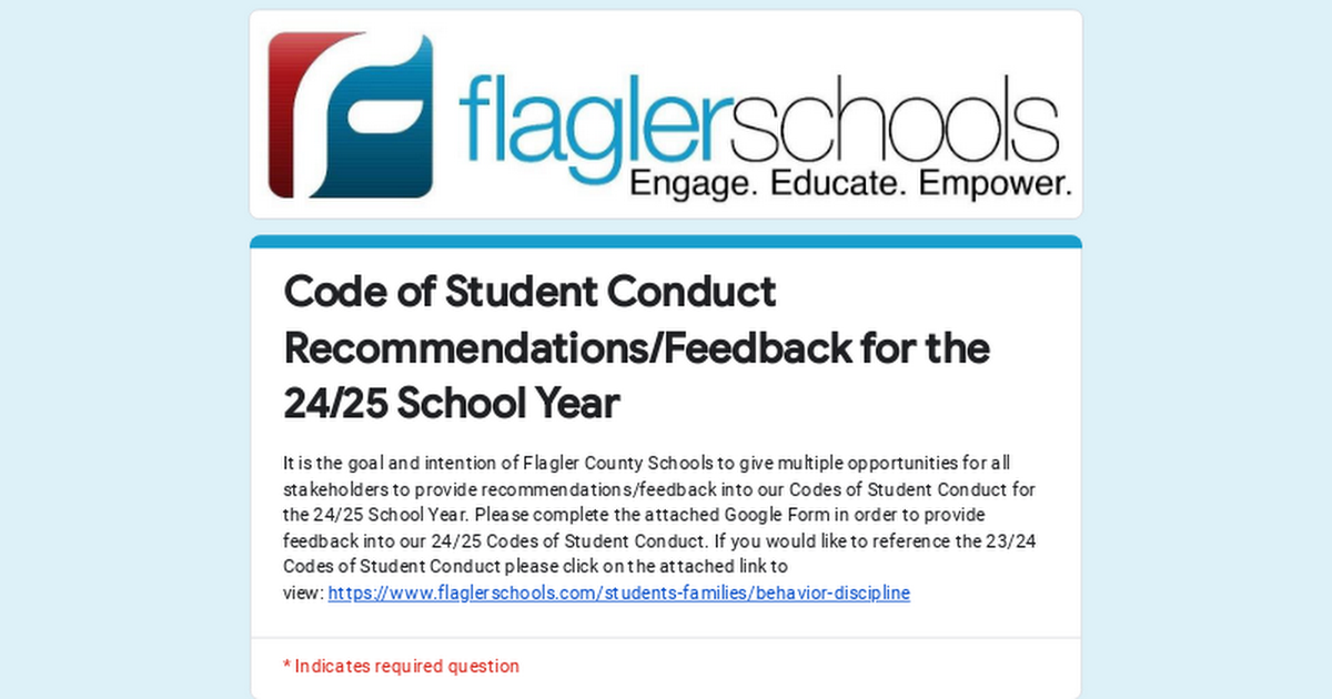 Code of Student Conduct Recommendations/Feedback for the 24/25 School Year