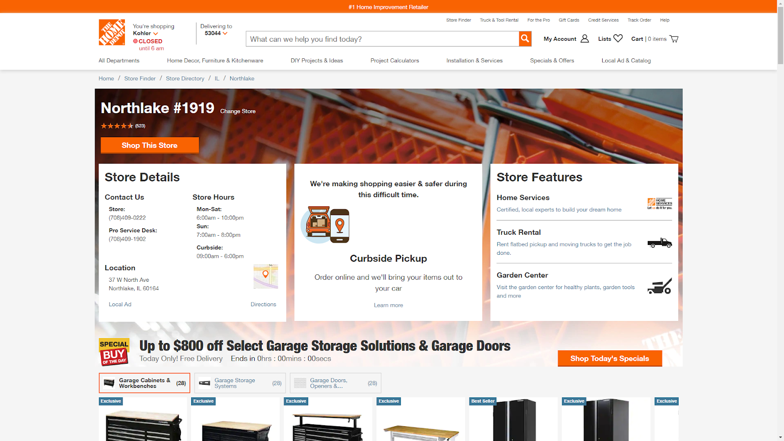 Home Depot screenshot showcasing a location page for local SEO