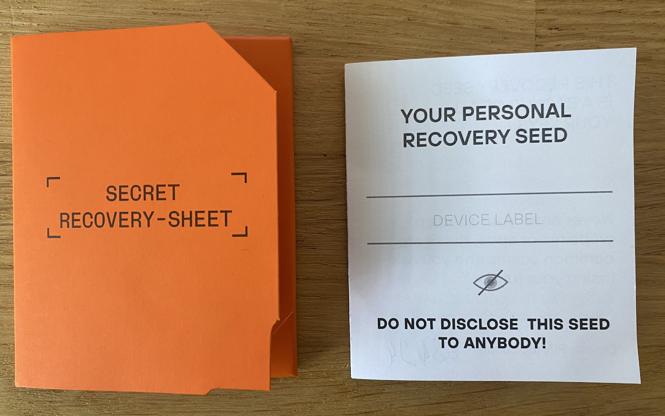 Secret Recovery Sheet 