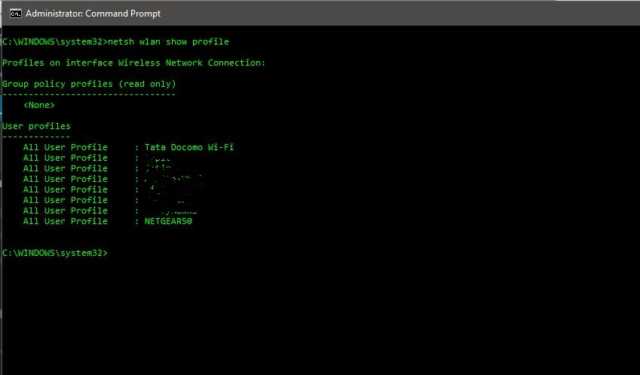 command prompt netsh wlan show profile