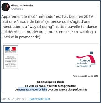 Tweet Diane de Fortanier Apparemment le mot méthode est has been en 2019