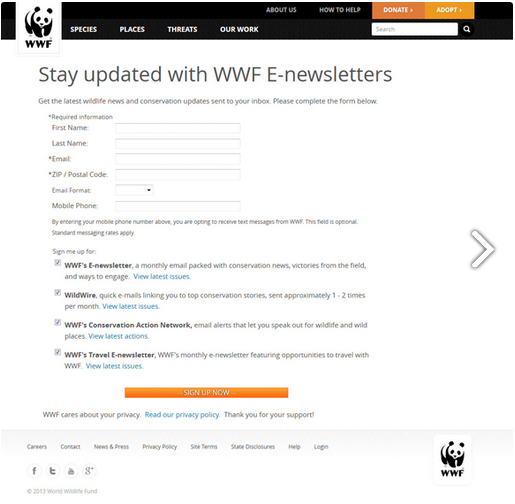 The image shows the old version of the website of WWF.
