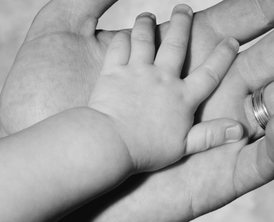 a baby's hand in an adults hand