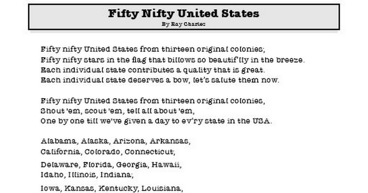 Fifty Nifty United States Song Pdf Google Drive