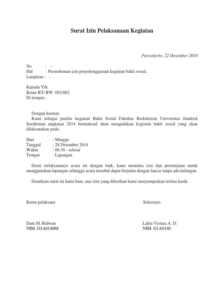 Surat Izin Pelaksanaan Kegiatan | PDF