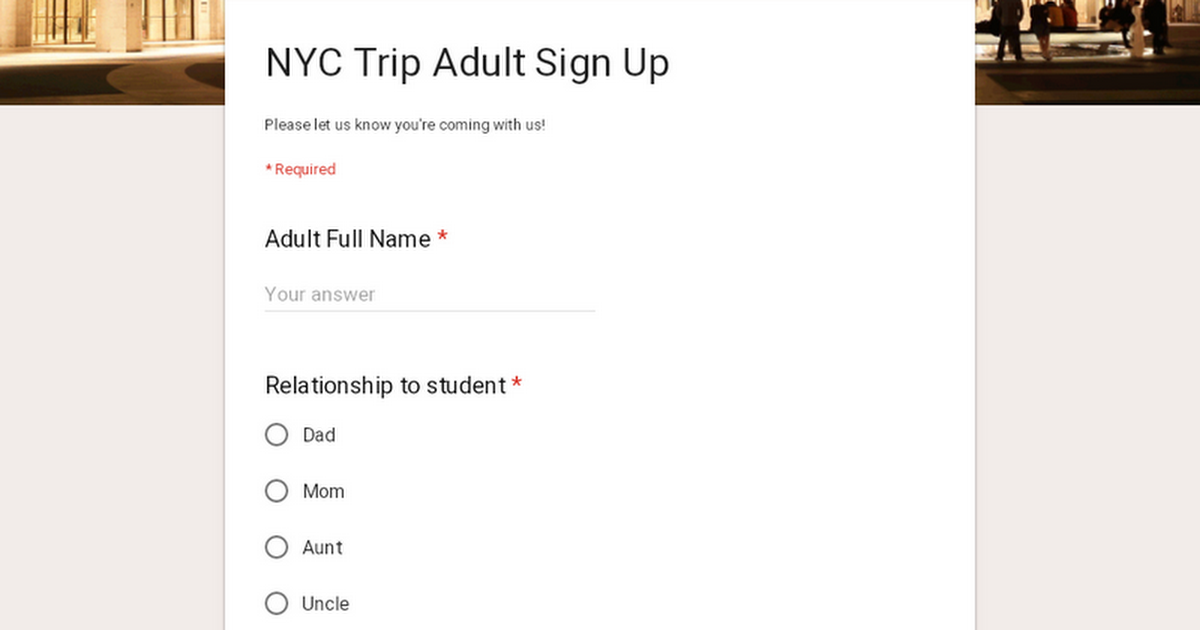 NYC Trip Adult Sign Up