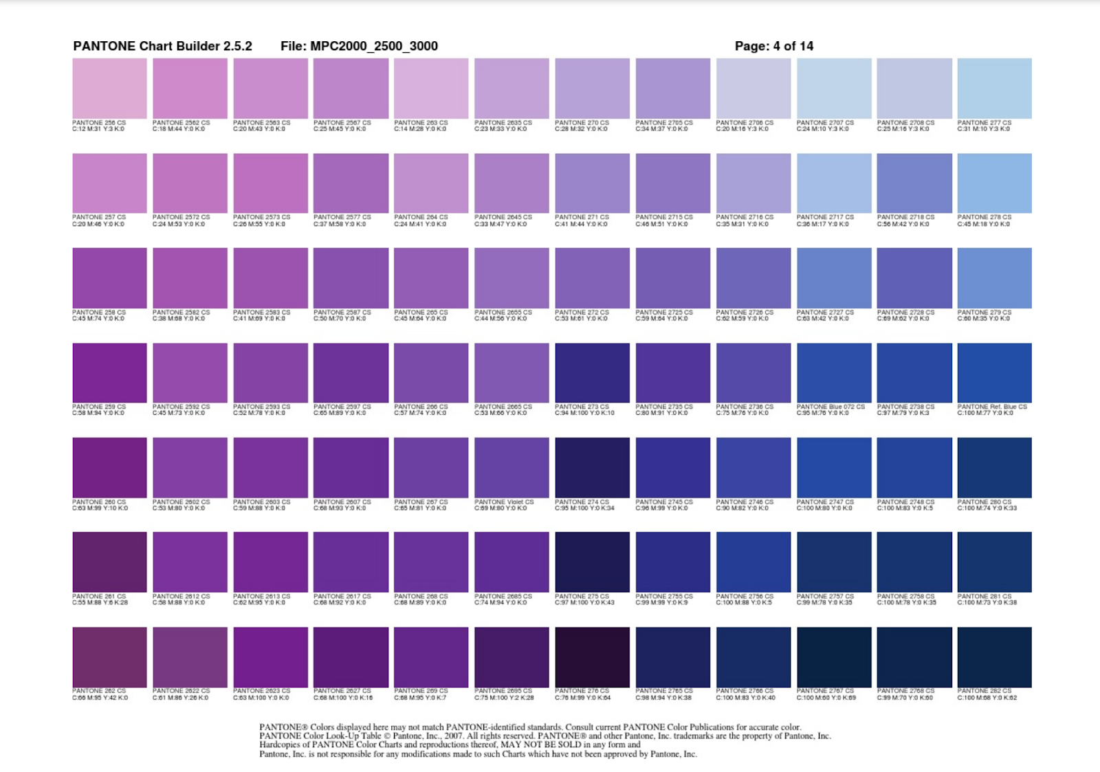 Pantone Purple Colour Chart