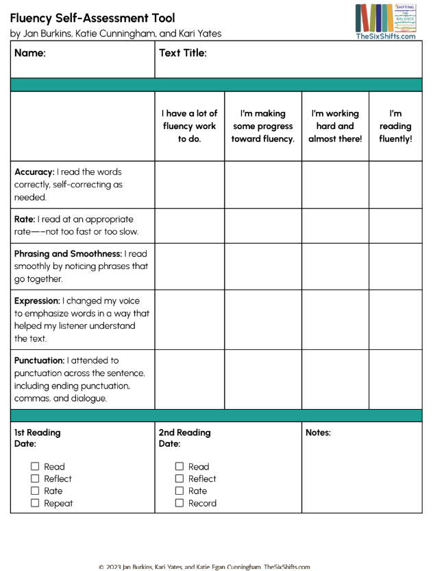 Fluency student self-assessment