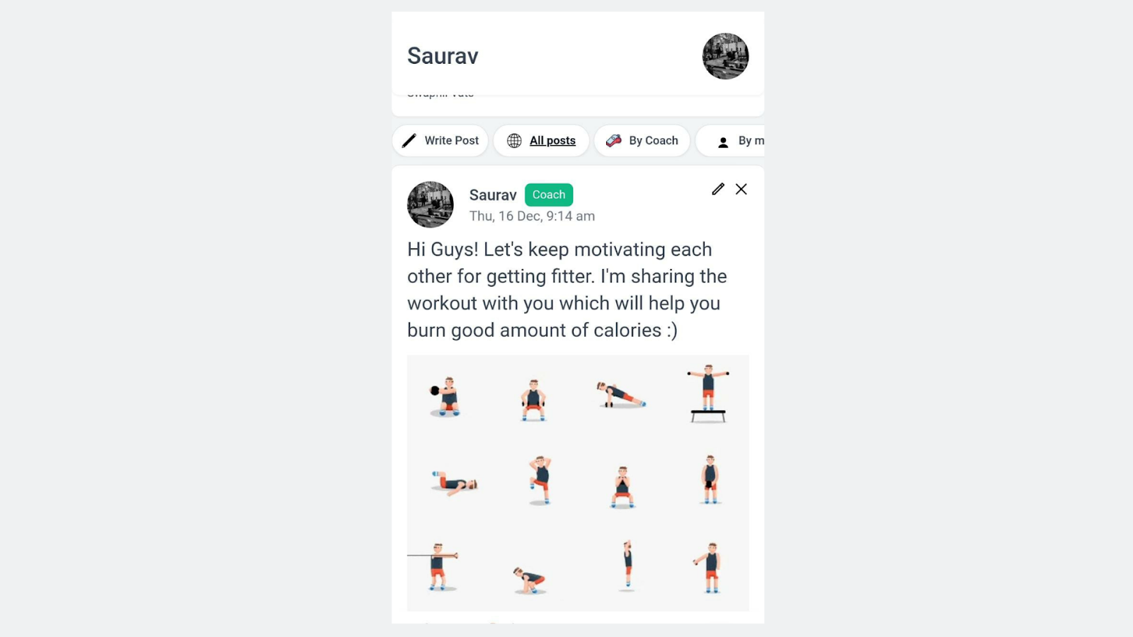 Share workout videos to keep your community motivated.
