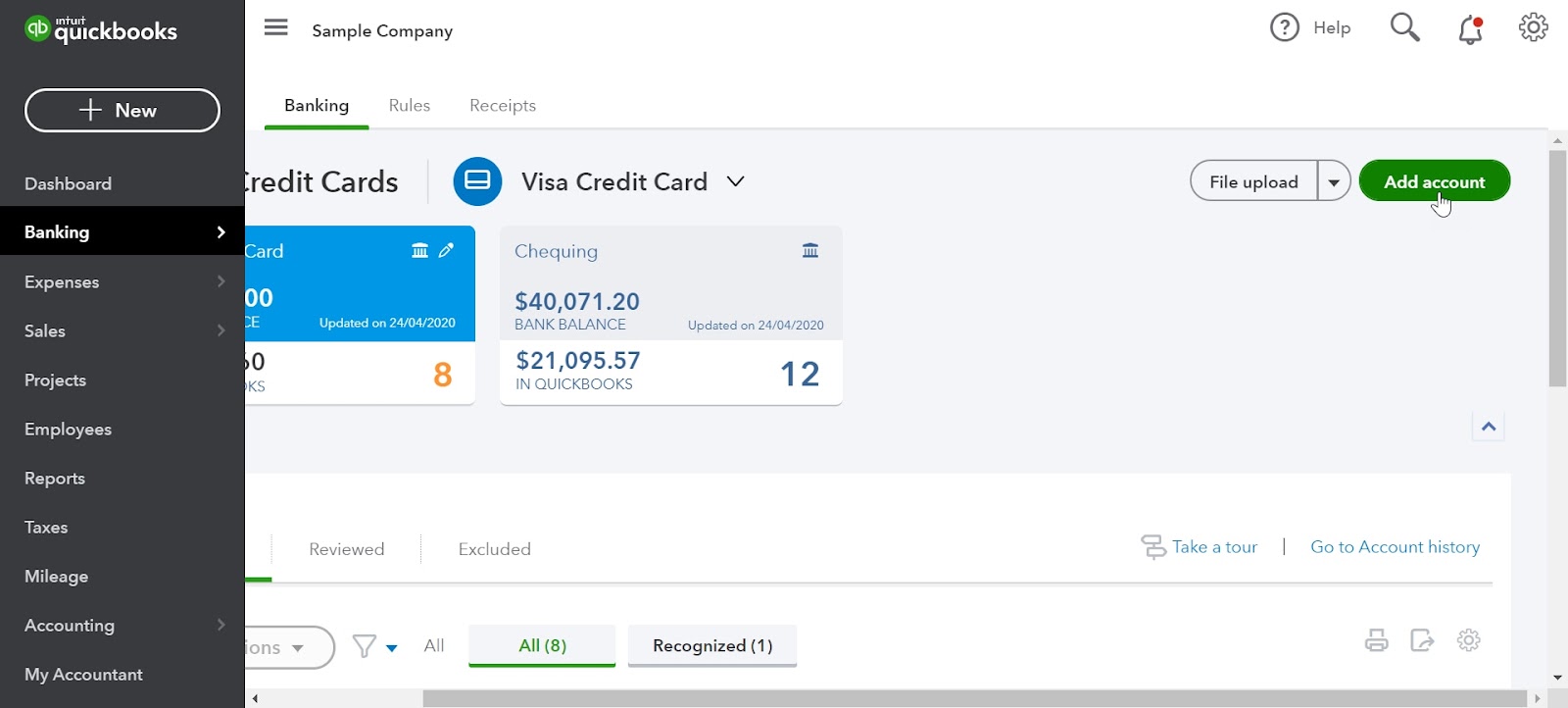 connect bank and credit card accounts in quickbooks online