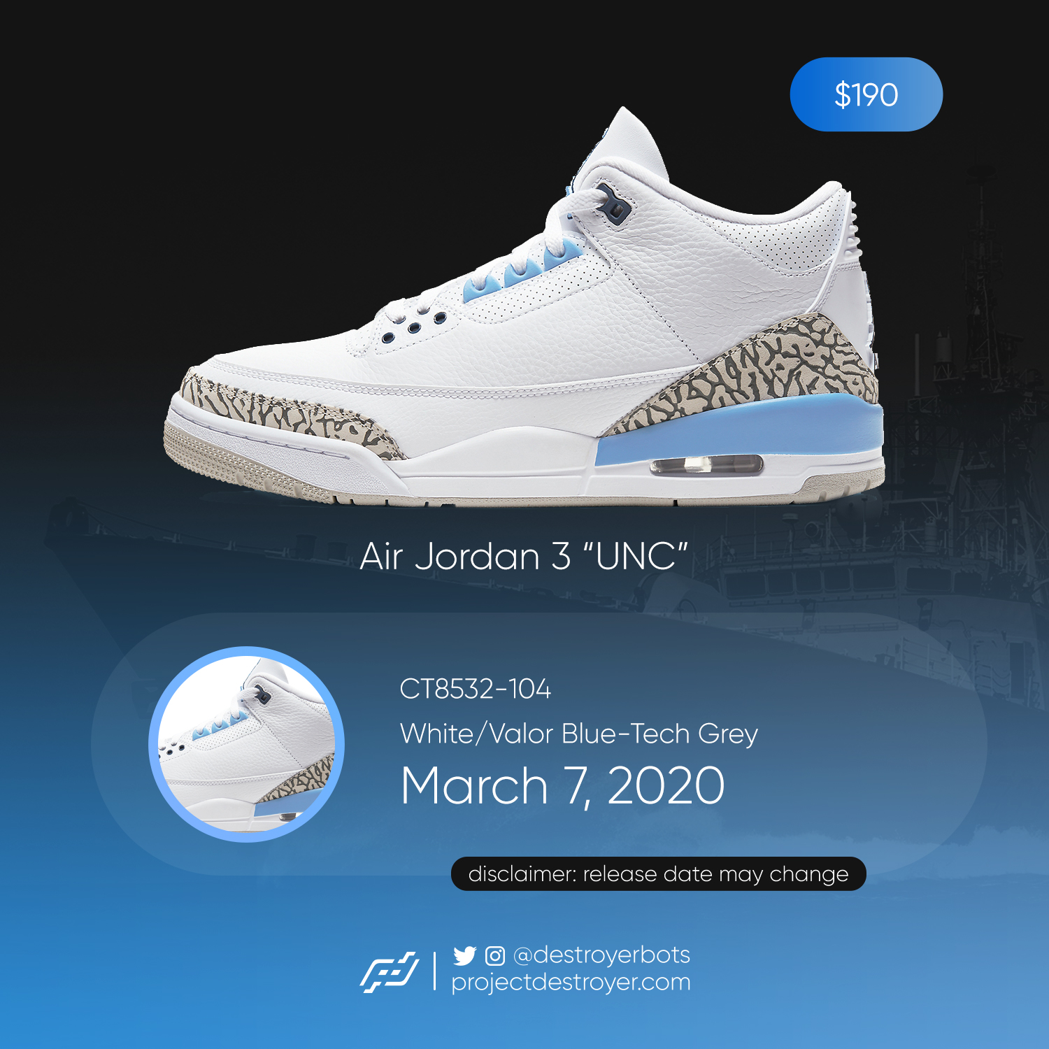 Air Jordan 3 Retro Unc Project Destroyer