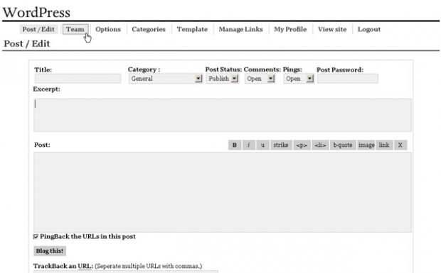 wordpress-0.7.1-interface do usuário