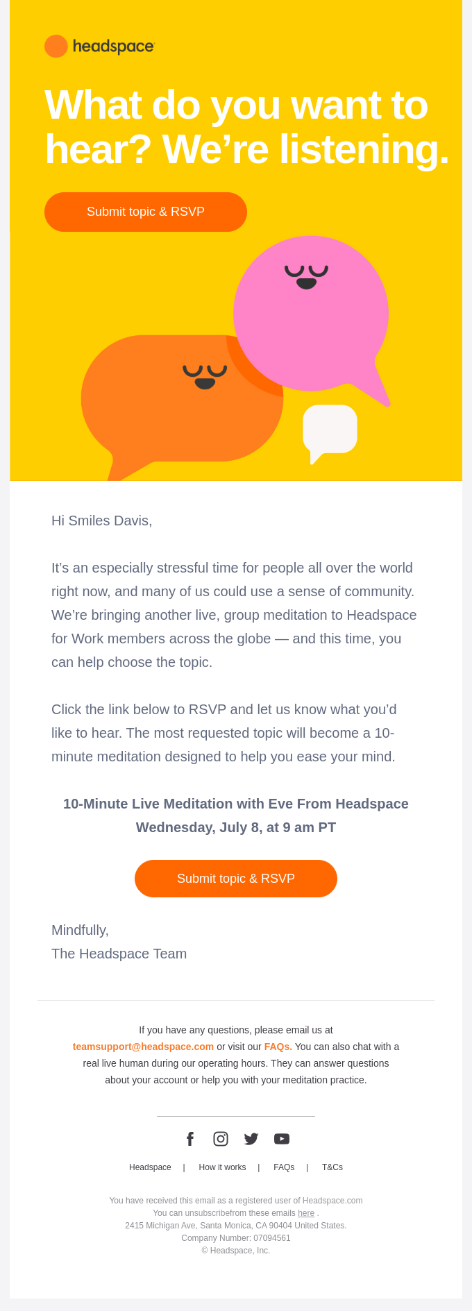 Headspace email marketing campaign example