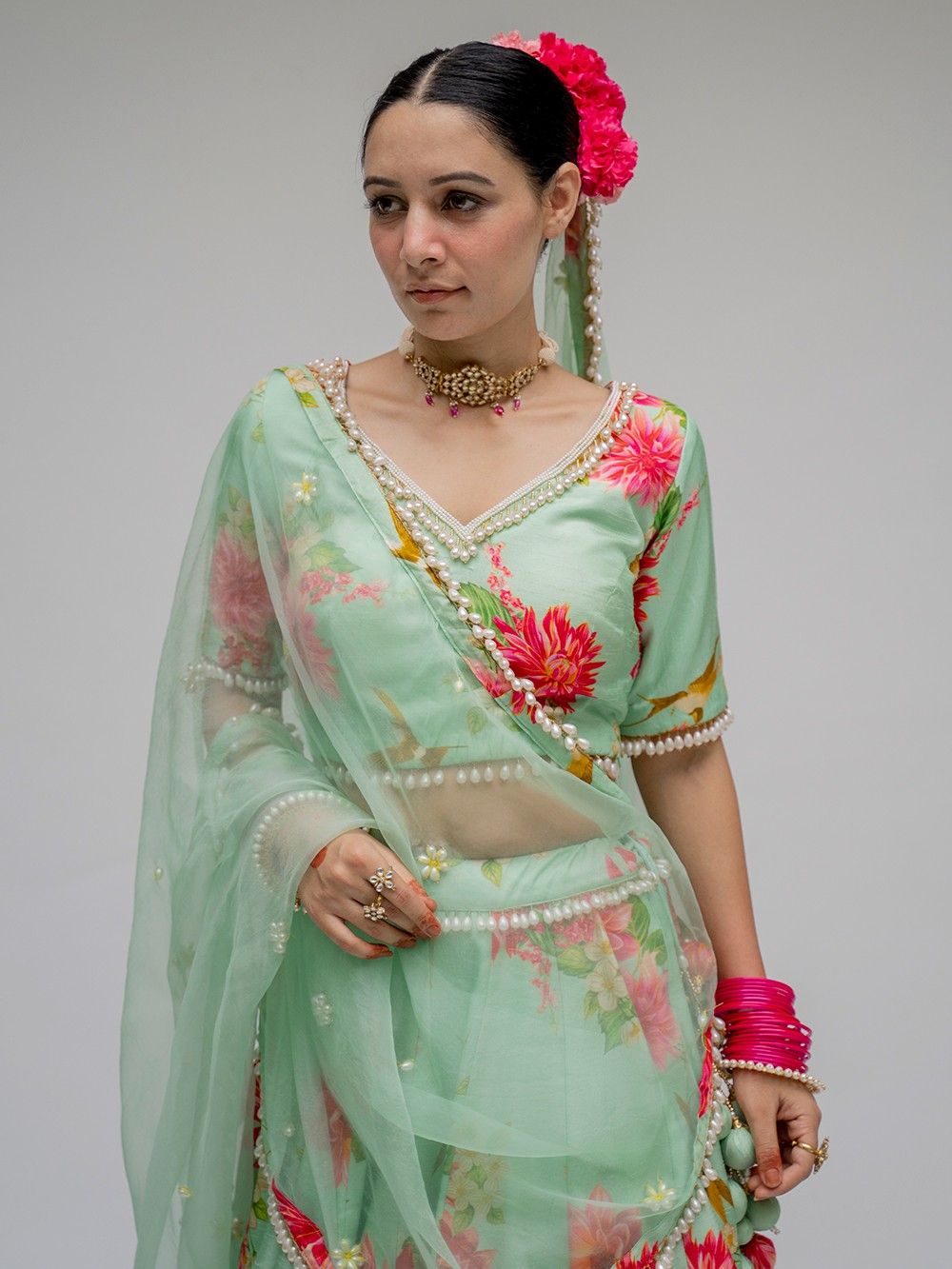 the loom - Mint Green Silk Lehenga