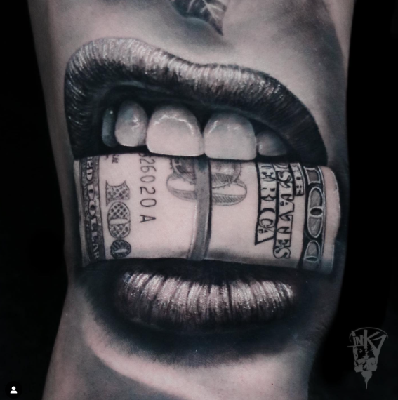 Lips With Money Tattoo