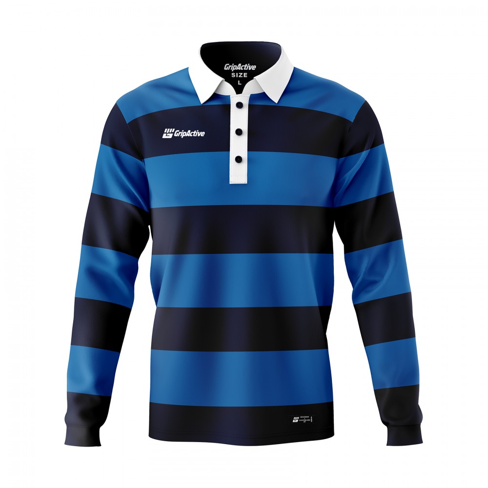 Blue, Black, And White Colour Half Sleeve Rugby Polo Shirt