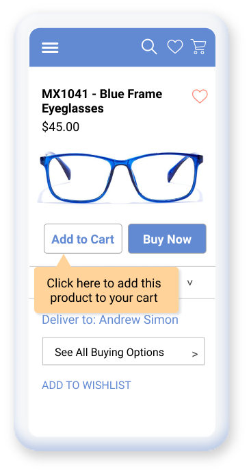 The contextual nudges and walkthroughs used to nudge the user to add the product to the cart