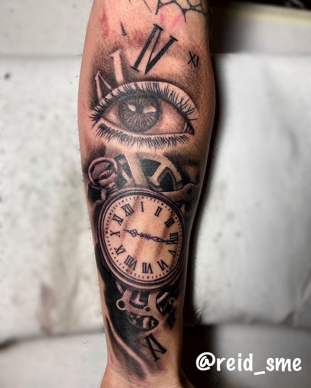 Eye And Hand Clock Tattoo