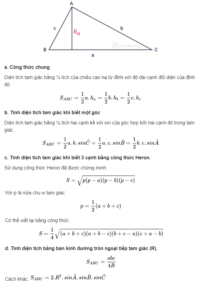 Các cách tính diênh tích tam giác
