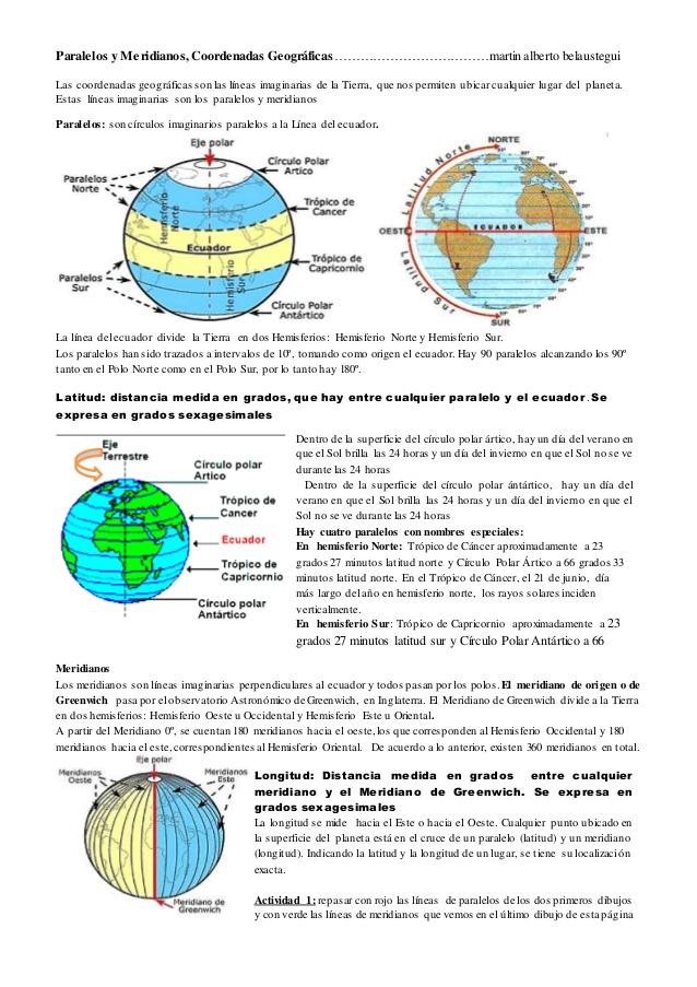 Paralelos y Meridianos, Coordenadas Geográficas………………………………martin alberto belaustegui
Las coordenadas geográficas son las ...