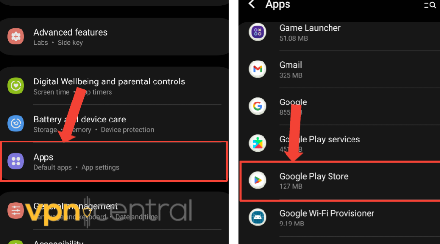 apps settings and google play store settings