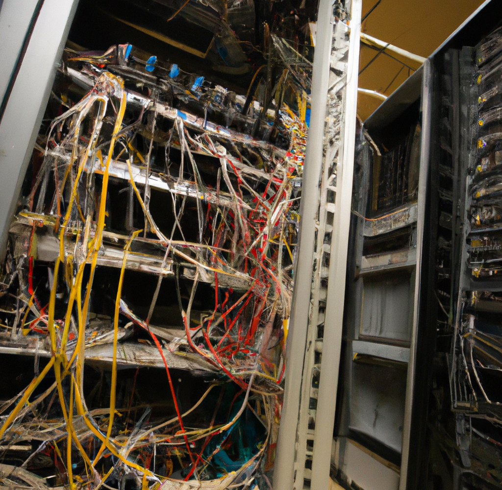 DALLE generated image of a messy server rack in a back closet