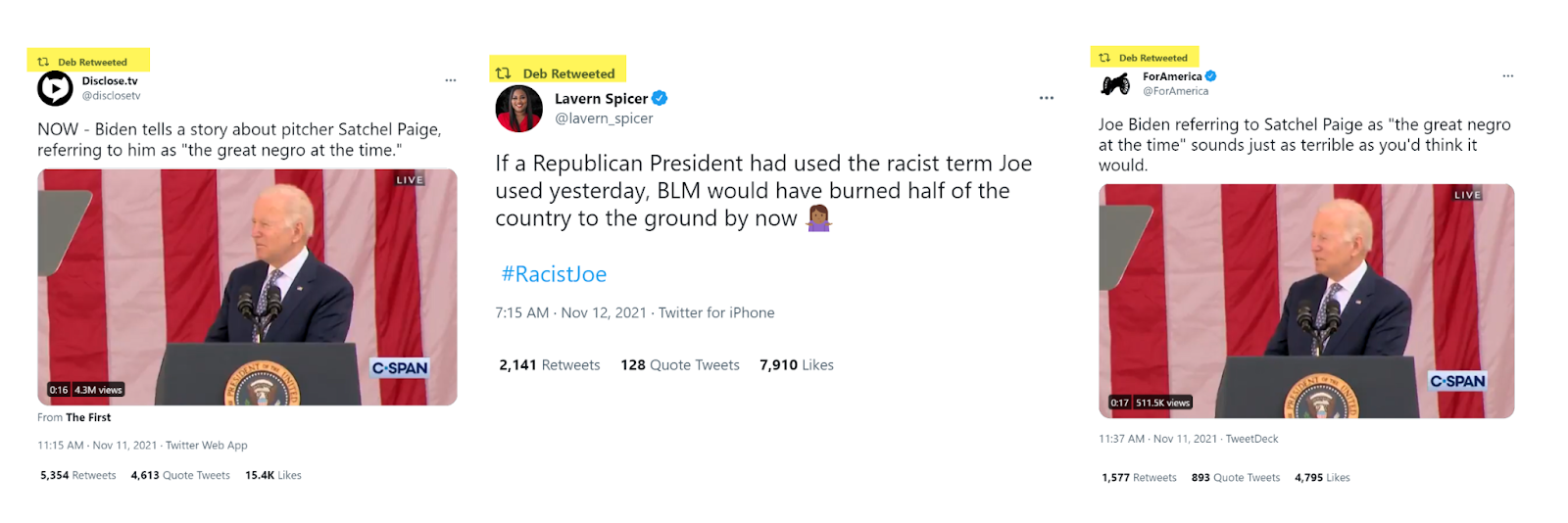 Figure 9. Bot-like account retweeting multiple RacistJoe-themed tweets.
