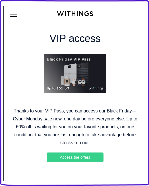 Example Black Friday email from Withings