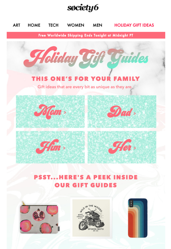 Gift guides Christmas email marketing campaigns