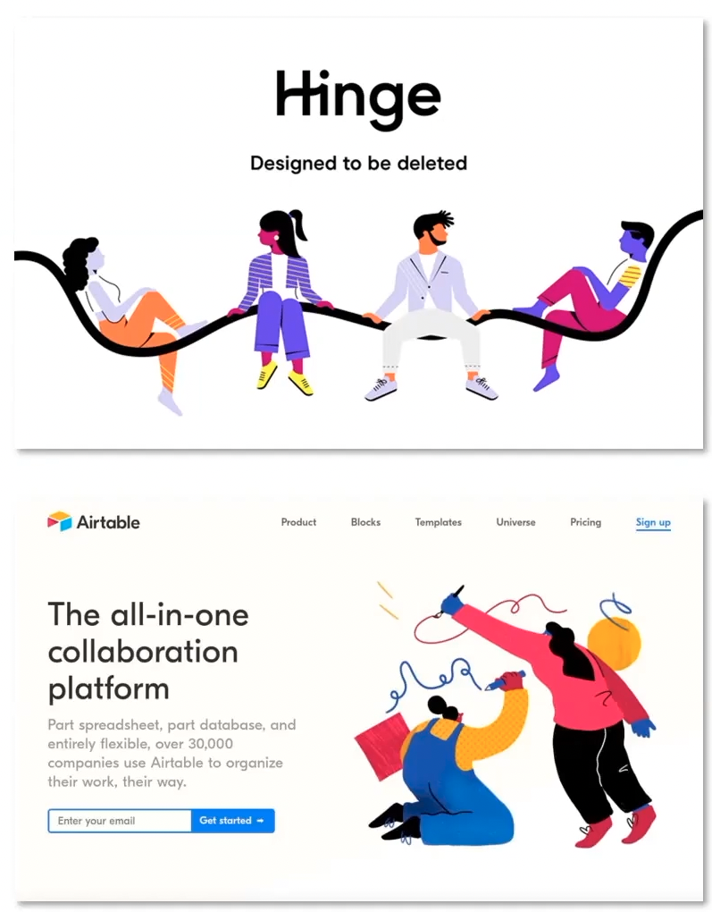 corporate memphis examples from hinge and airtable