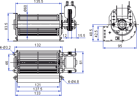 Размеры вентилятора YJ61-12-60-120